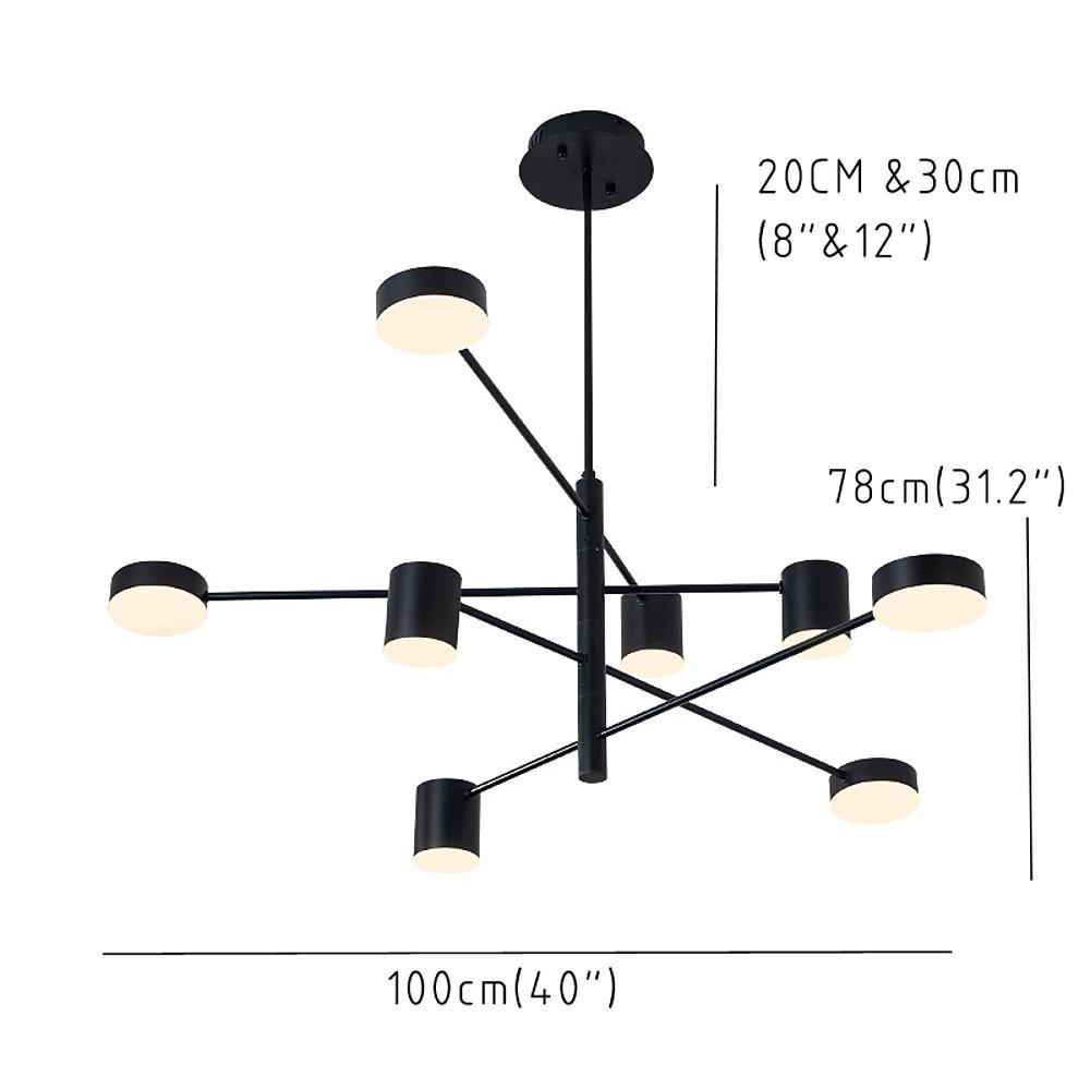 Industrial Sputnik Chandelier — Black Metal & Acrylic, 6-Light LED, 3-Step Dimming, 3000K/6000K