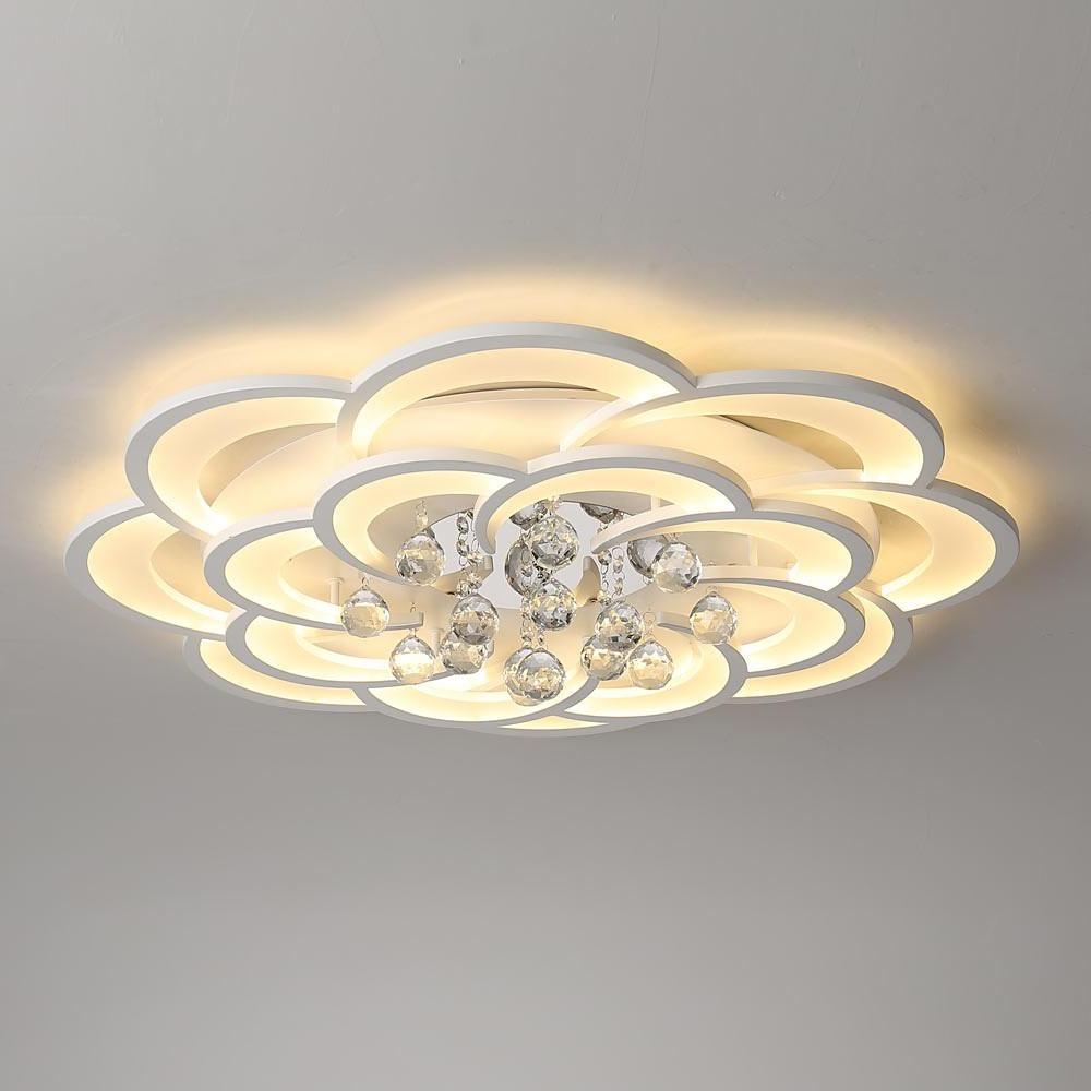 Floral Crystal Teardrop Flush-Mount Ceiling Light — Acrylic, 1-Light, 31" Diameter, Dimmable 3000K–6000K with Remote