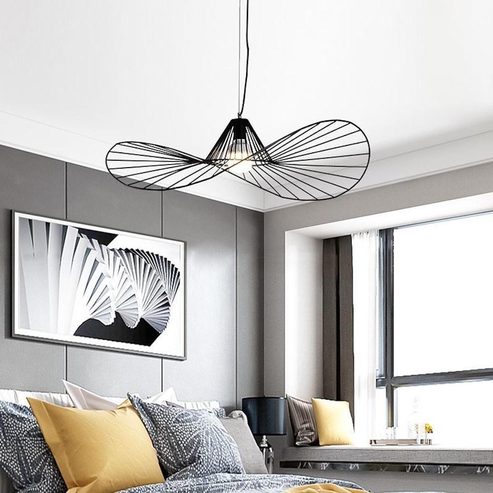 Hat-Shaped Linear LED Pendant — Black Metal, Art Deco, 18" or 24", 3000K / 6000K