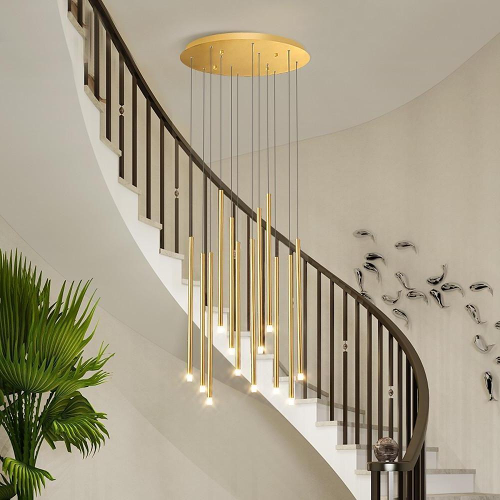 Linear Cluster Cylindrical Pendant Chandelier — Metal & PVC, LED, 24" Diameter, Adjustable Cord