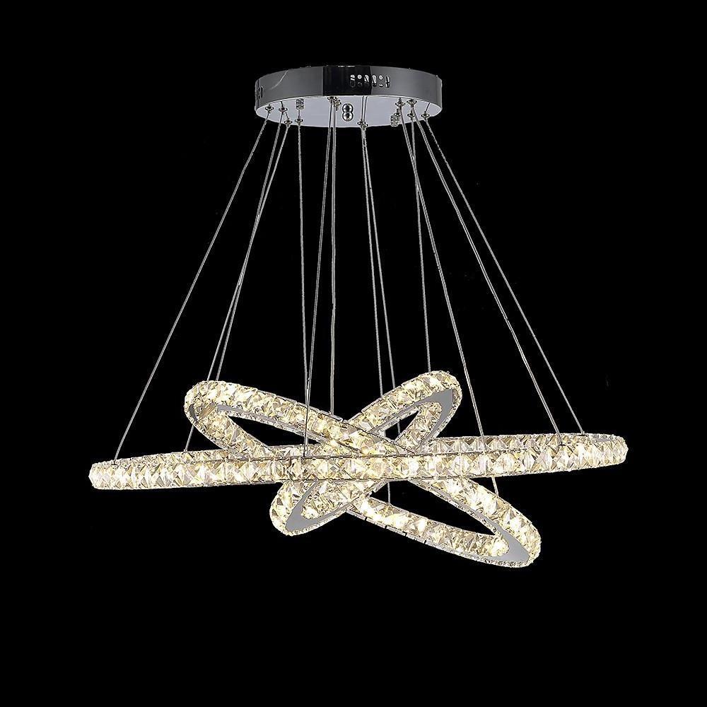 Interwoven Geometric Ring Crystal Chandelier — Chrome, Dimmable LED, 3000K/6000K, Remote Control, 28"