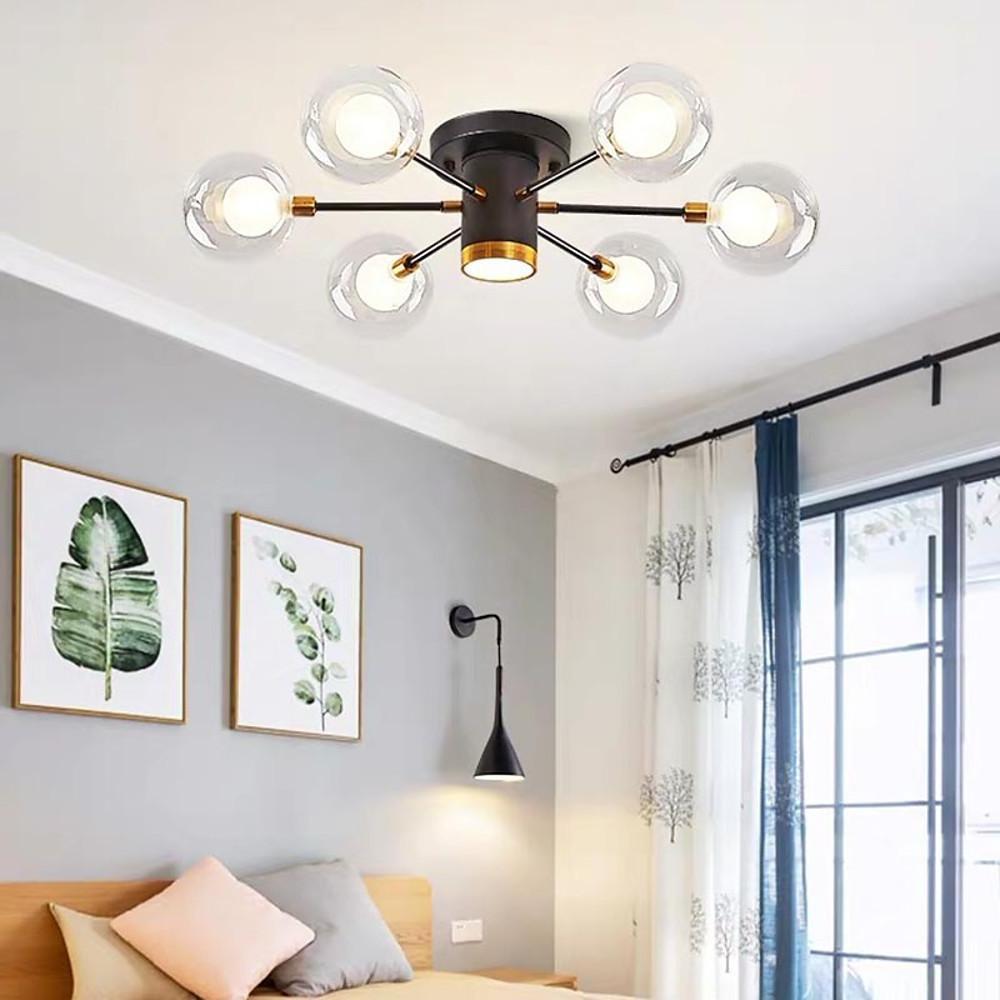 Large Semi-Flush Mount Globe Ceiling Lights with Metal and Glass