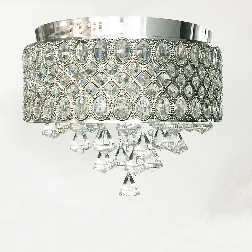 Drum Crystal Flush-Mount Chandelier — Metal and Crystal, 4-Light, E12/E14, 40W, 15" Diameter