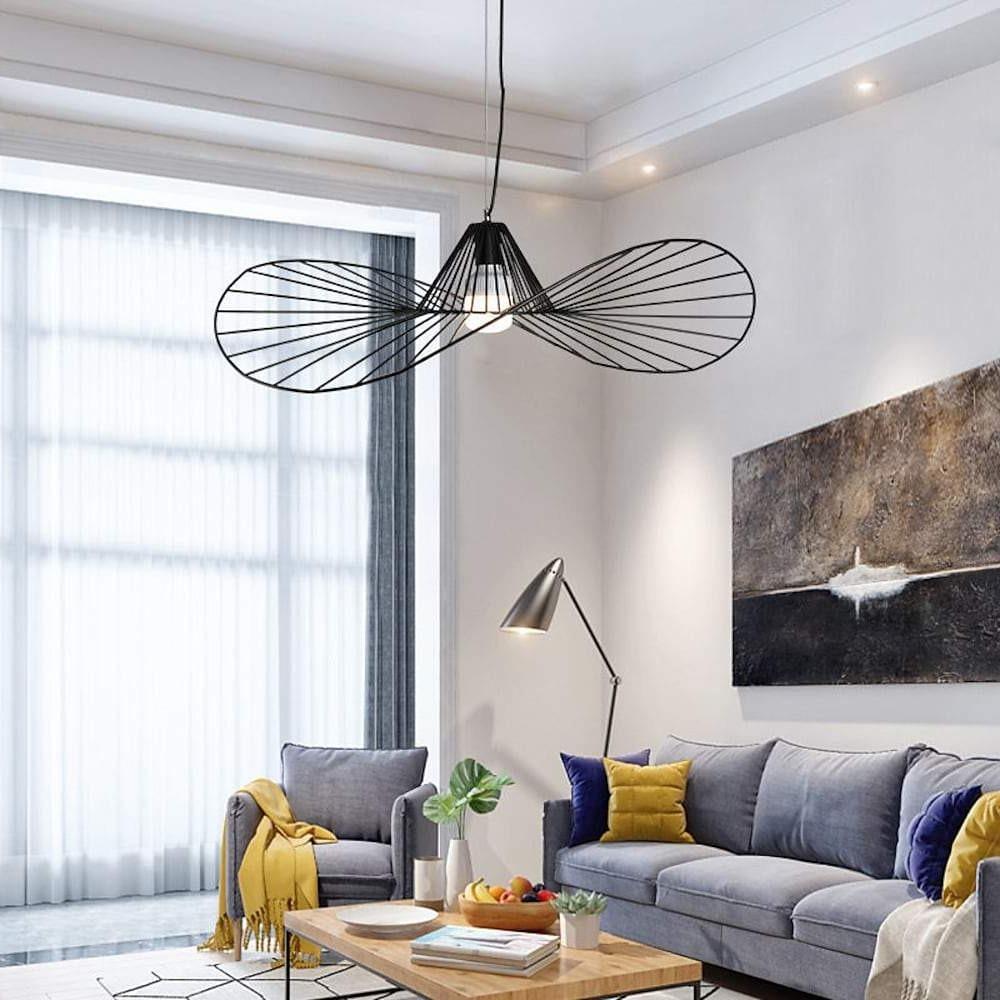 Hat-Shaped Linear LED Pendant — Black Metal, Art Deco, 18" or 24", 3000K / 6000K