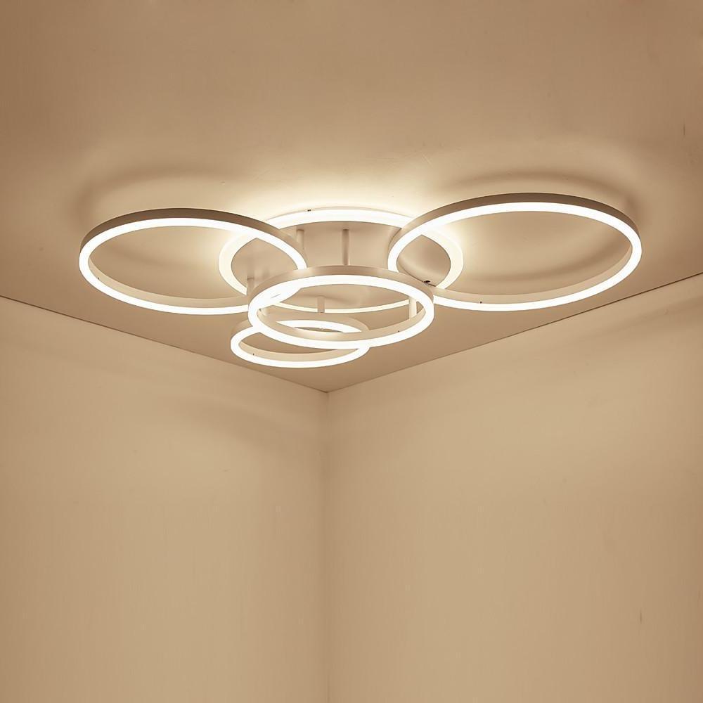 4-Circle Modern Flush-Mount Ceiling Light — Metal and Acrylic, 5-Light LED, Dimmable 3000K–6000K, Remote Control, White or Coffee