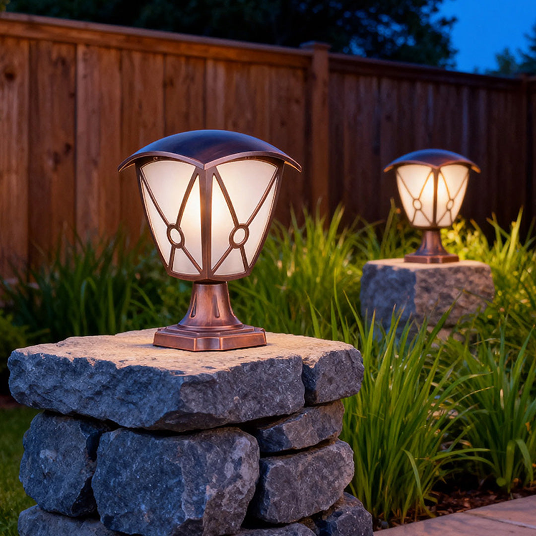 Classic Column Outdoor Pillar Light — Sand-Black Aluminum and Glass, 9W LED, IP44, E26, Hardwired