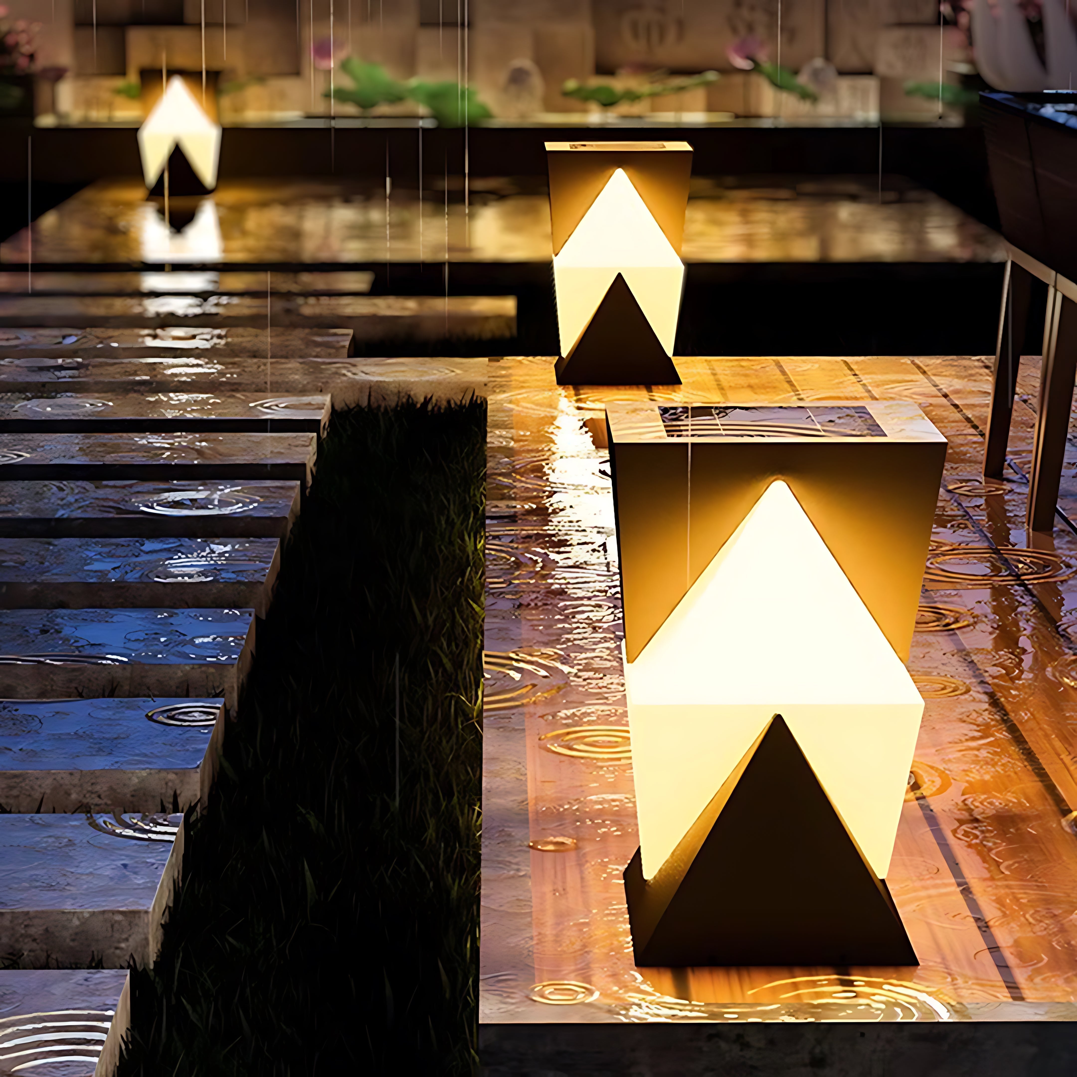 Minimalist Geometric Outdoor Pillar Light — Stainless Steel, LED, IP65, Solar or Hardwired, 3000K Warm White