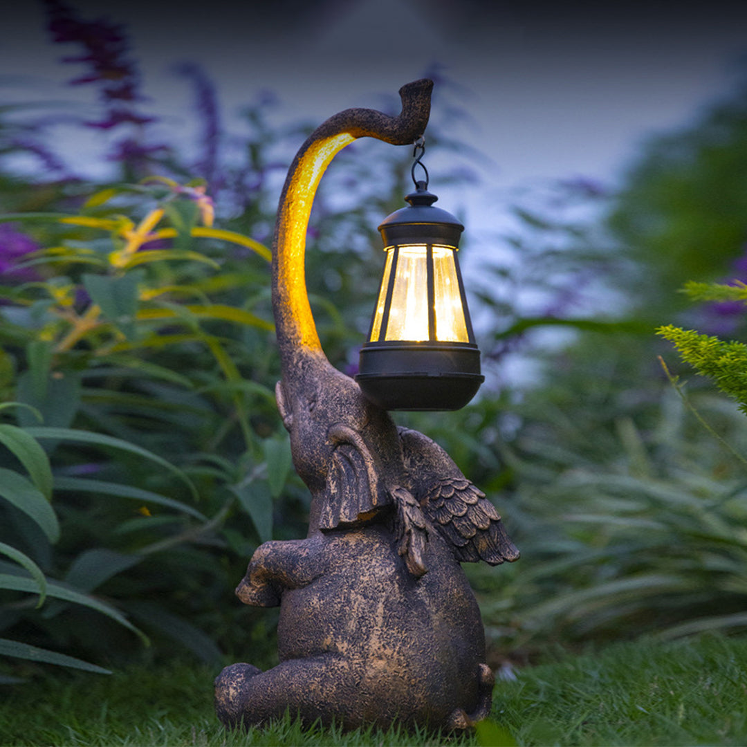 Elephant Solar Garden Light — Handcrafted UV-Resistant Resin, LED, IP44, Warm White, Dusk-to-Dawn