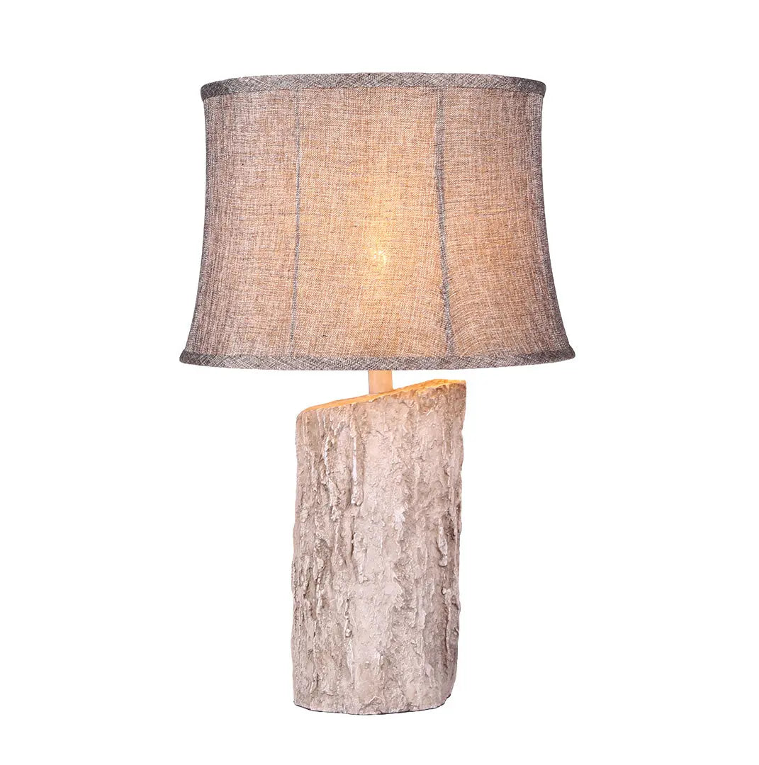 Ambient Lamp with White Wood Base and Realistic Bark Fabric Shade Luxe