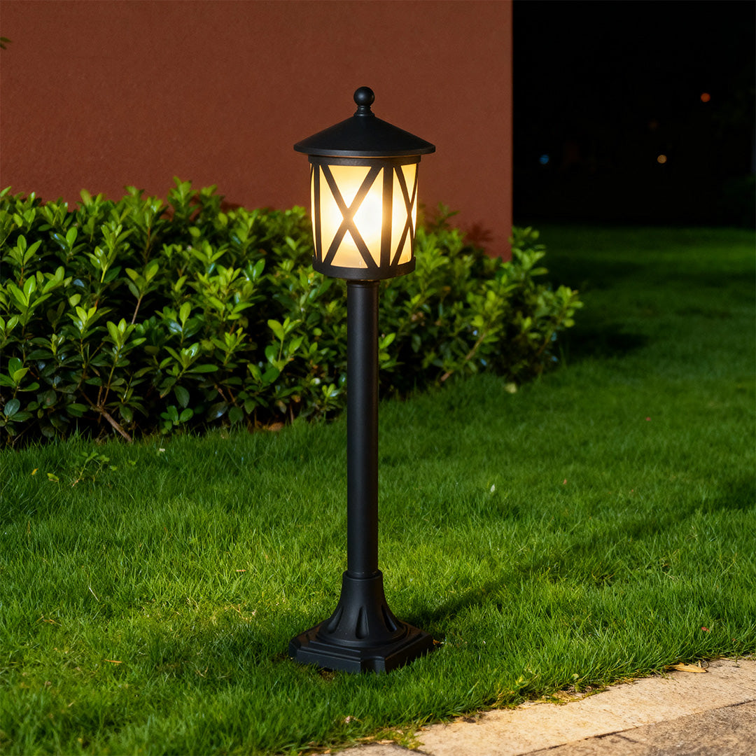European Column Garden Bollard Light — Matte Black Aluminum, 9W LED, IP44, E26, 30.5" H