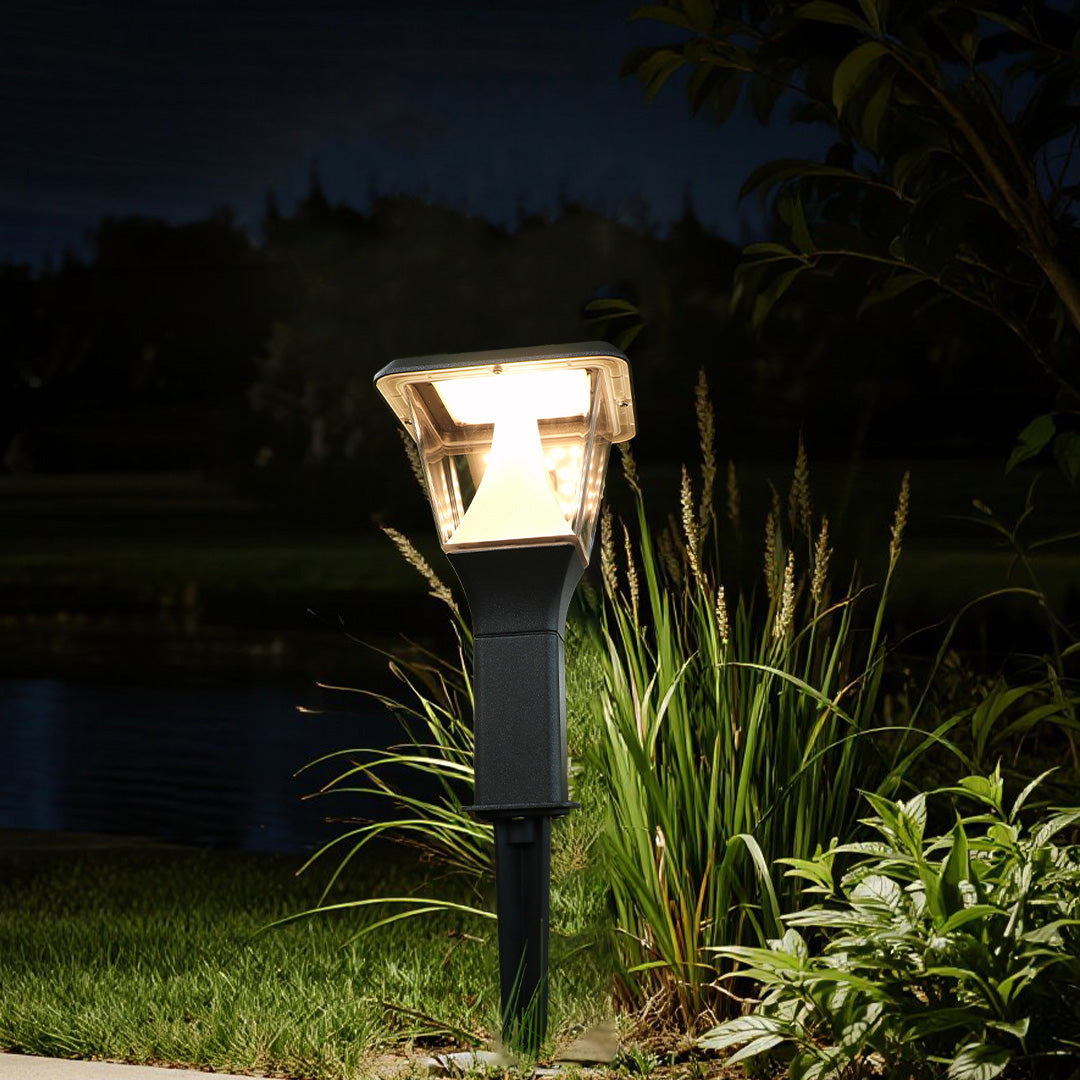 Modern Minimalist LED Garden Stake Path Light — Die-Cast Aluminum, Matte Black, 8W, 3000K, IP65 Weatherproof