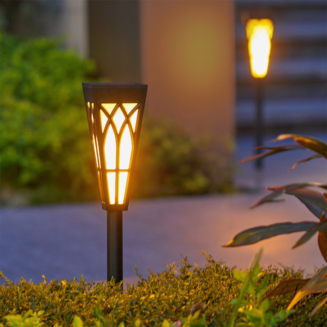 Flame-Flicker Solar Path Light — Aluminum, LED, IP55 Weatherproof, Dusk-to-Dawn