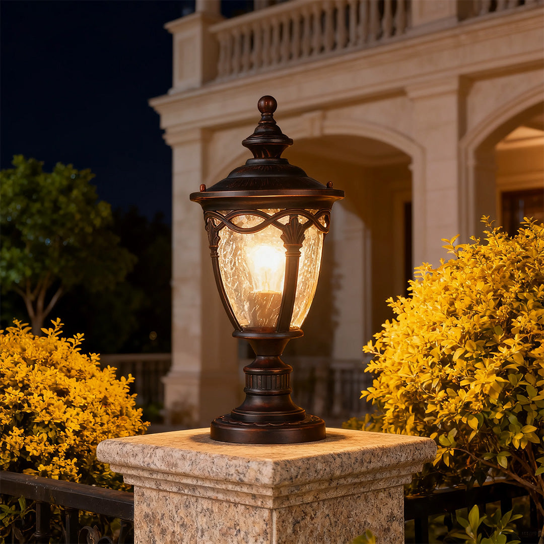 European Column Gate Pillar Light — Aluminum, Black, 9W E26 Warm White, IP44 Weatherproof