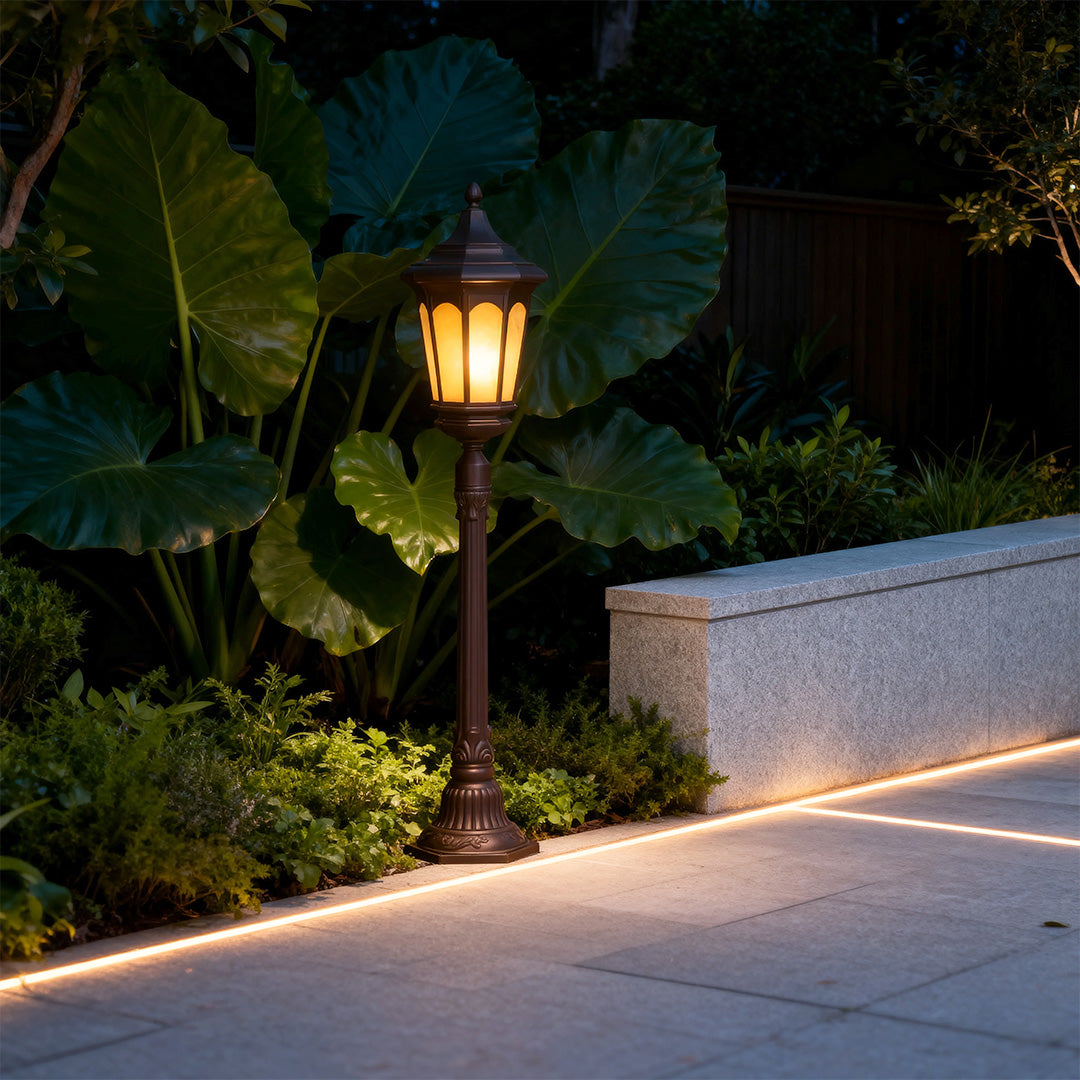 Traditional Column Outdoor Post Path Light — Sand-Black Aluminum, 18W LED, IP44, 48" Height