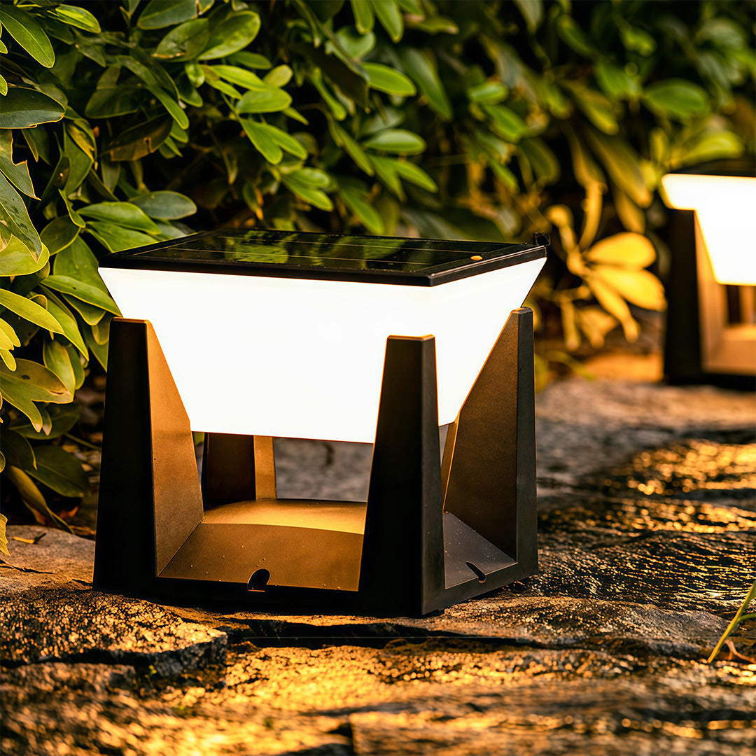 Solar Bollard Pillar Light — Black ABS, LED, Three-Color Dimming (3000K/4500K/6000K), IP65 Weatherproof, Dusk-to-Dawn