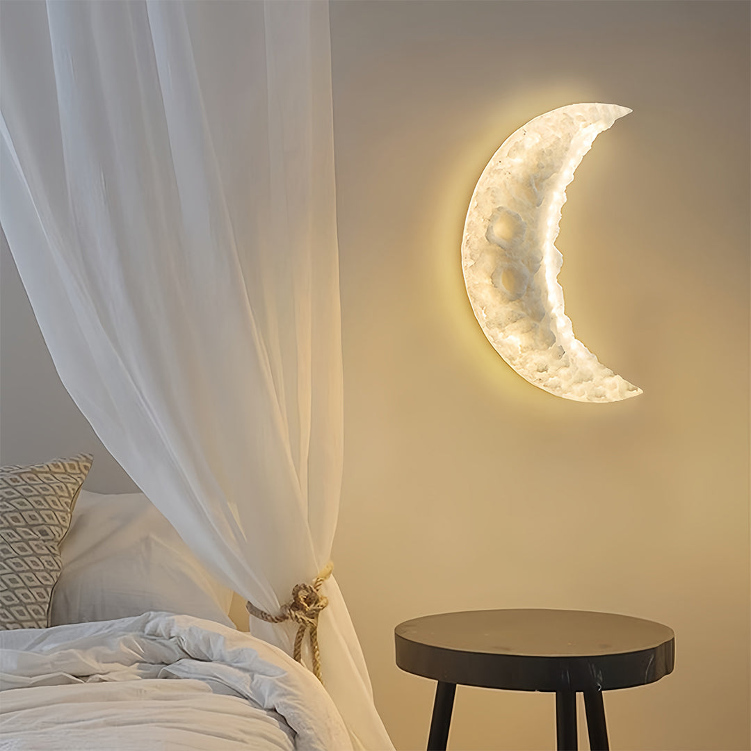 Crescent Moon Diffused Wall Sconce — White Resin & Acrylic, LED, 3-Step Dimming, 12W / 19W, 38cm / 58cm