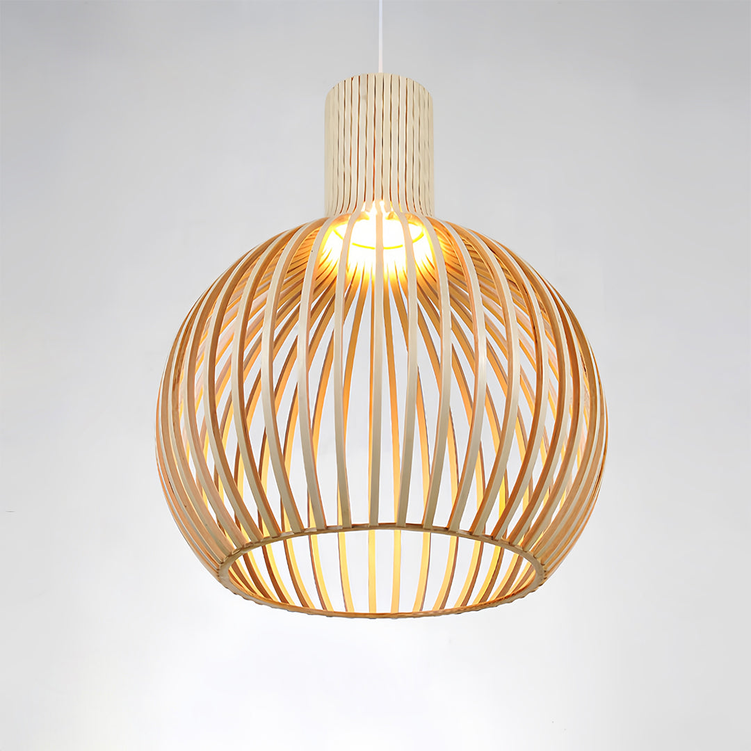 Birdcage Pendant Light — Handcrafted Birch Wood, 12W LED E27, 3-Step Dimming, Adjustable Chain, 3 Sizes