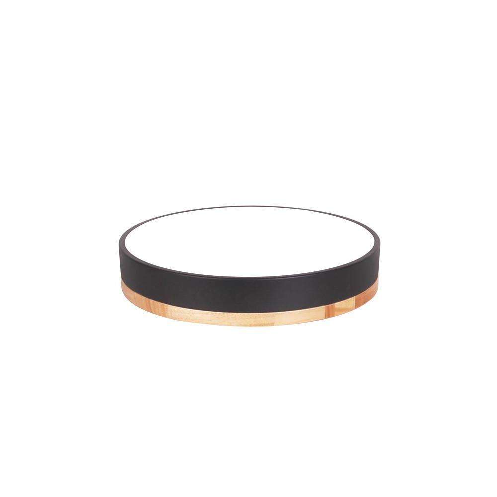 Circular Drum LED Flush-Mount Ceiling Light — Metal and Wood, 16", Three-Color Dimming, Remote Control