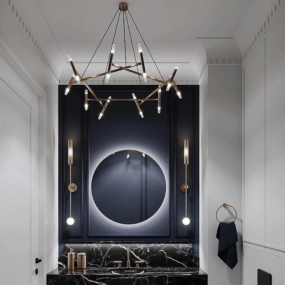 Sputnik Chandelier — Metal with Acrylic Shade, 20-Light LED, 39" Diameter, Black or Gold