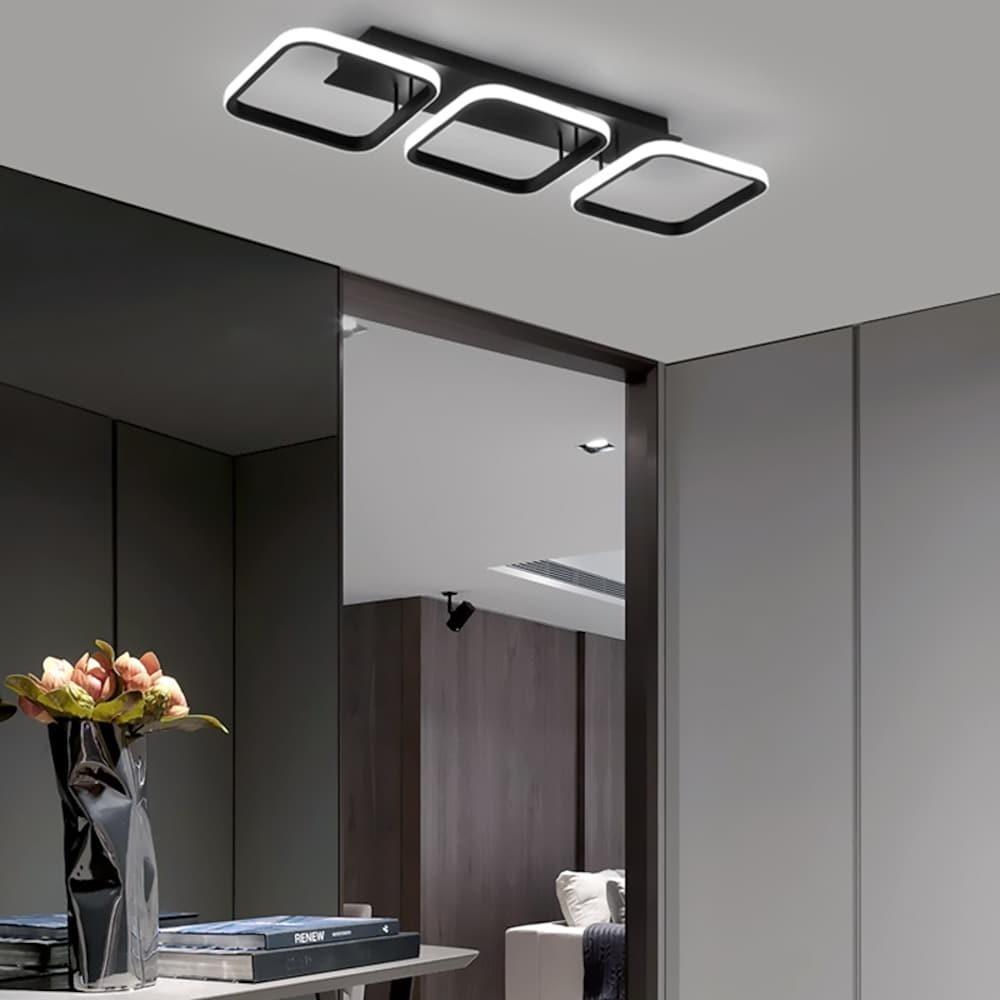 Modern Square LED Chandelier, Set of 3 — Black Aluminum, 3-Light, 3000K / 6000K