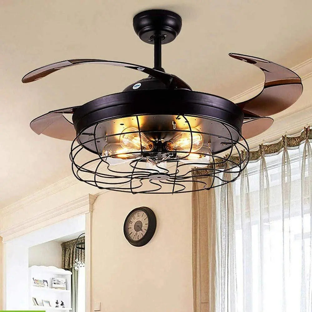 Retractable Ceiling Fan with Light - 3-Blade Farmhouse Design Luxe