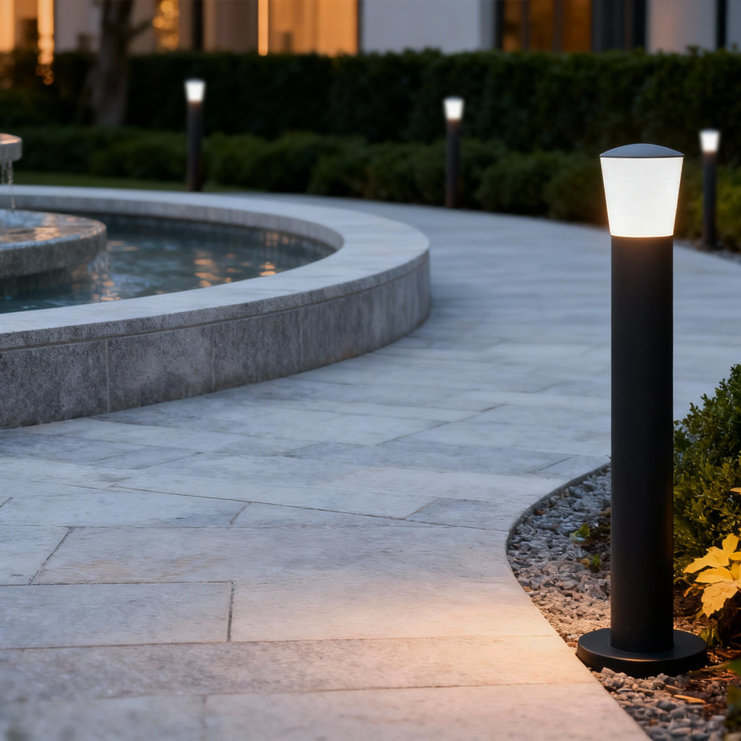 Industrial Outdoor Bollard Light — Aluminum, Gray, LED Warm White 3000K, 7W–20W, IP54, Hardwired