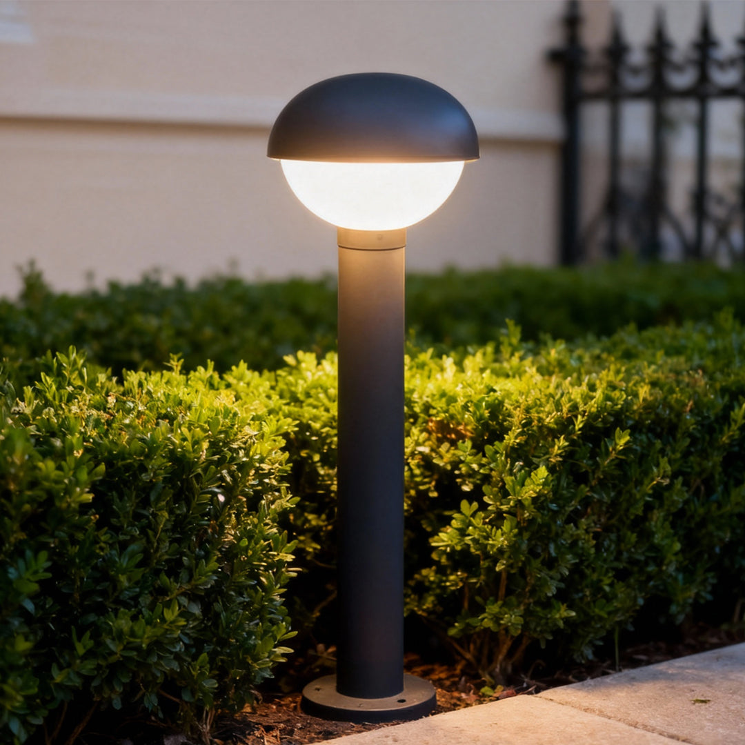 Industrial Outdoor Bollard Light — Aluminum, Gray, LED Warm White 3000K, 7W–20W, IP54, Hardwired