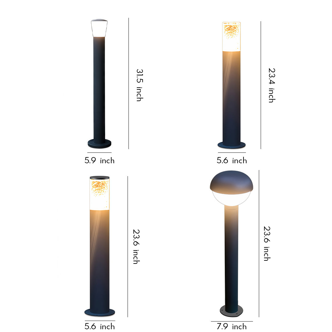 Industrial Outdoor Bollard Light — Aluminum, Gray, LED Warm White 3000K, 7W–20W, IP54, Hardwired