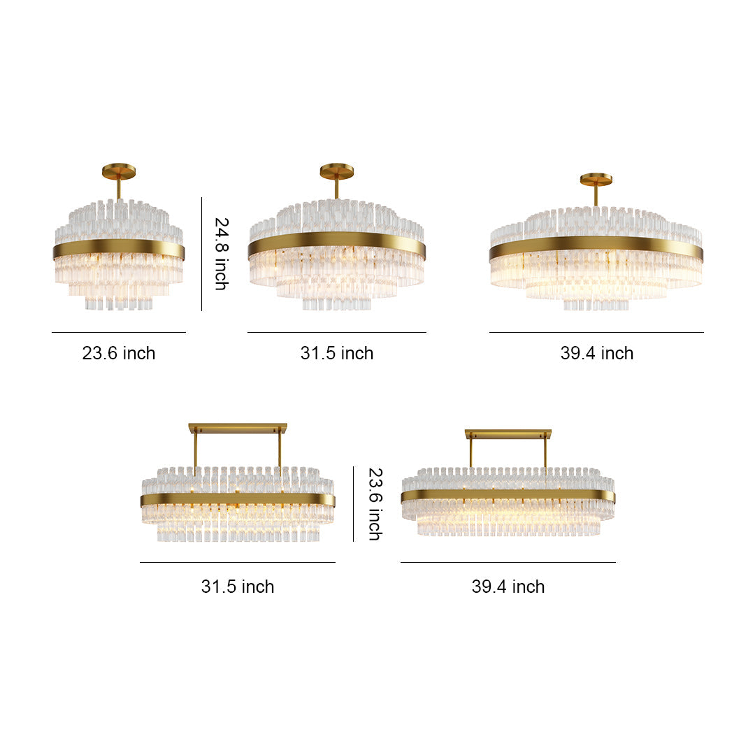 Industrial Modern Chandelier — Solid Brass, Transparent Glass, G9, Multiple Sizes