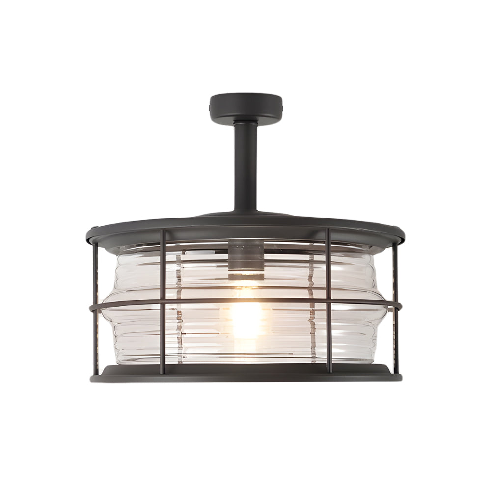 Coastal Outdoor Semi-Flush Ceiling Light — Wrought Iron, Clear Glass Shade, IP44, E27, 3000K Warm White
