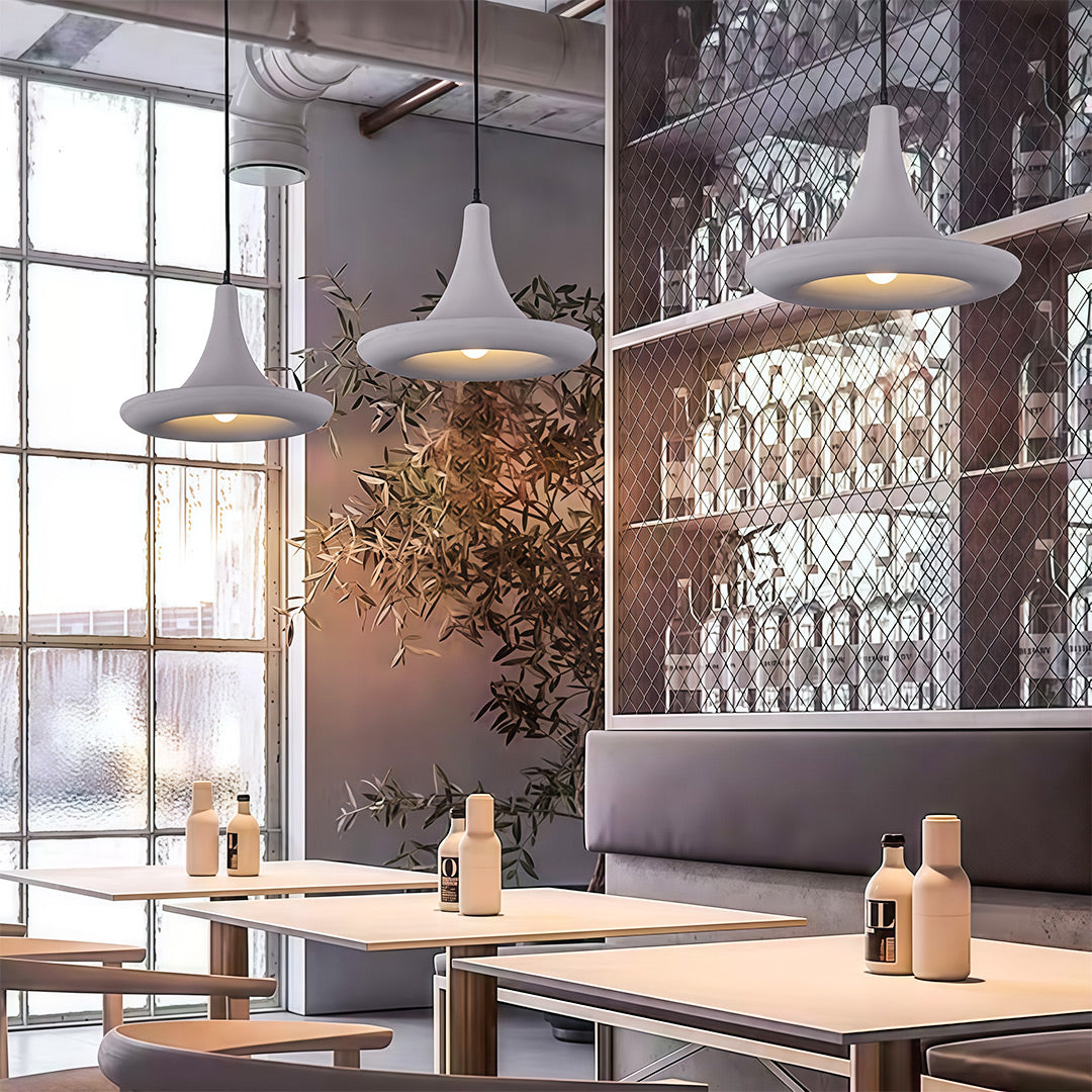 Wabi-Sabi Minimalist Pendant Light — Matte PS Shade, Iron Frame, E27, 15.75" Wide, Adjustable 59.1" Cable