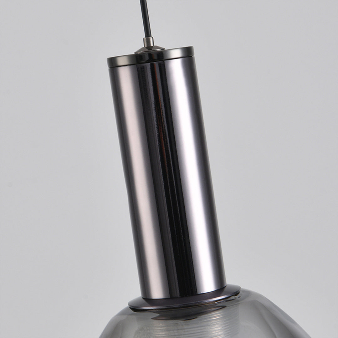 Minimalist Branch Drum Pendant Light — Wrought Iron, Smoke Grey Glass, Three-Color Dimming, Adjustable Chain