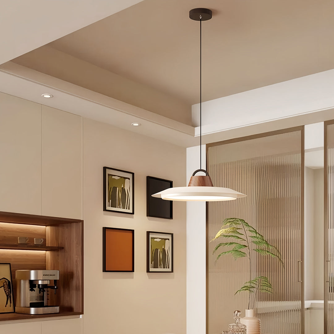 Minimalist Saucer Pendant Light — Aluminum & Iron, 30W Full-Spectrum LED, Three-Color Dimming, 15.75" Wide
