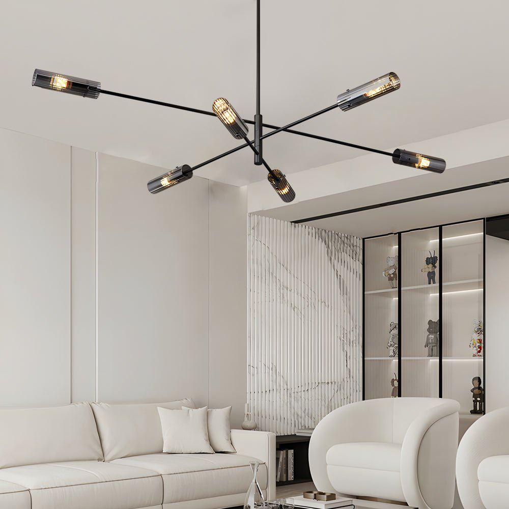 Industrial Sputnik Linear Chandelier — H65 Copper, 6-Light or 8-Light, E14, Adjustable Hanging Length
