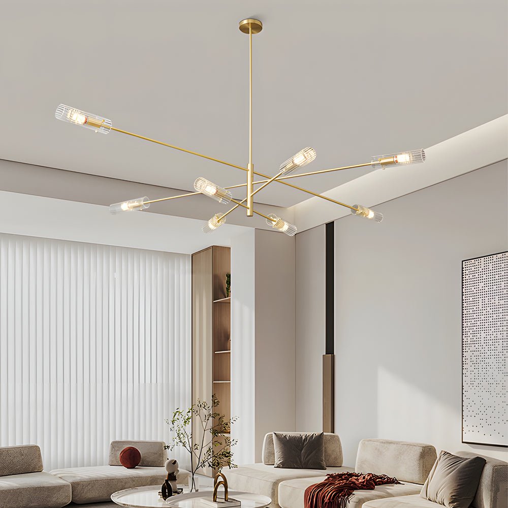 Industrial Sputnik Linear Chandelier — H65 Copper, 6-Light or 8-Light, E14, Adjustable Hanging Length