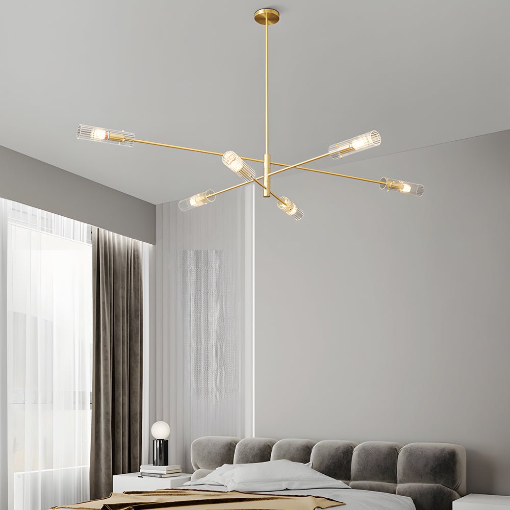 Industrial Sputnik Linear Chandelier — H65 Copper, 6-Light or 8-Light, E14, Adjustable Hanging Length