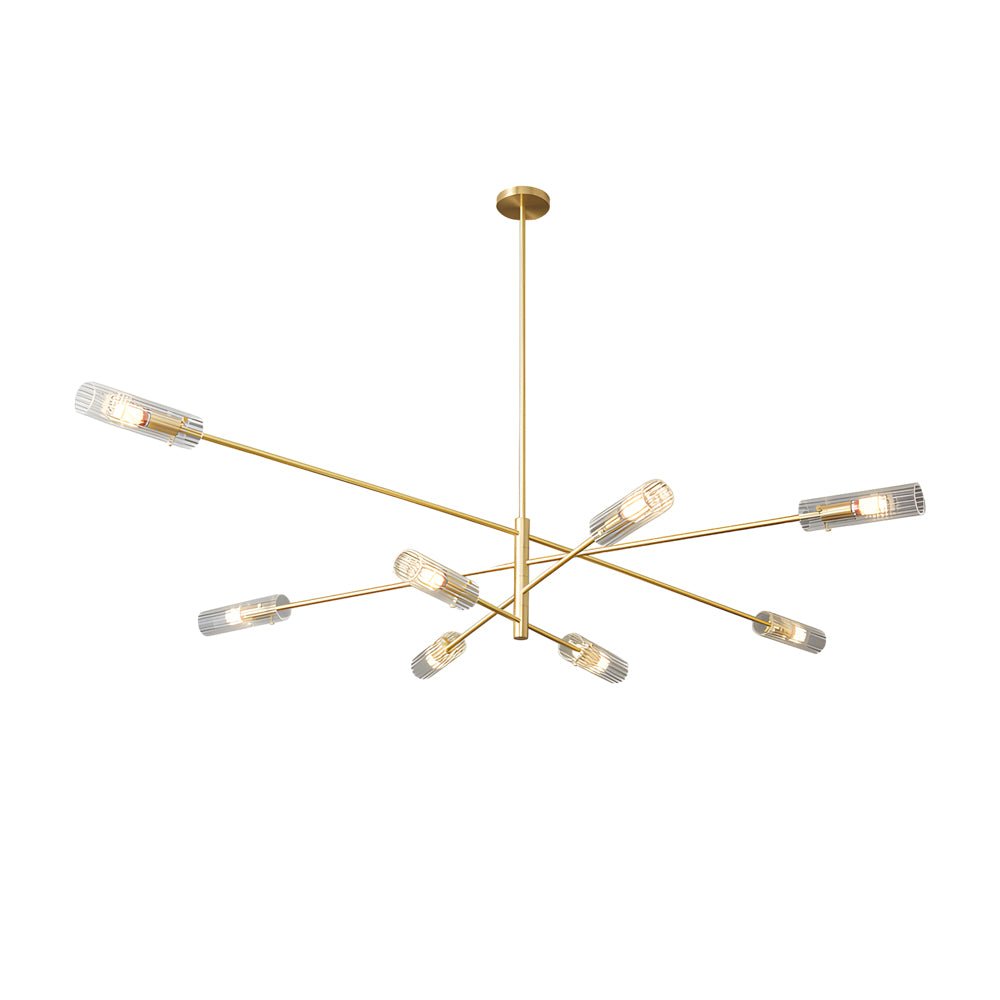 Industrial Sputnik Linear Chandelier — H65 Copper, 6-Light or 8-Light, E14, Adjustable Hanging Length