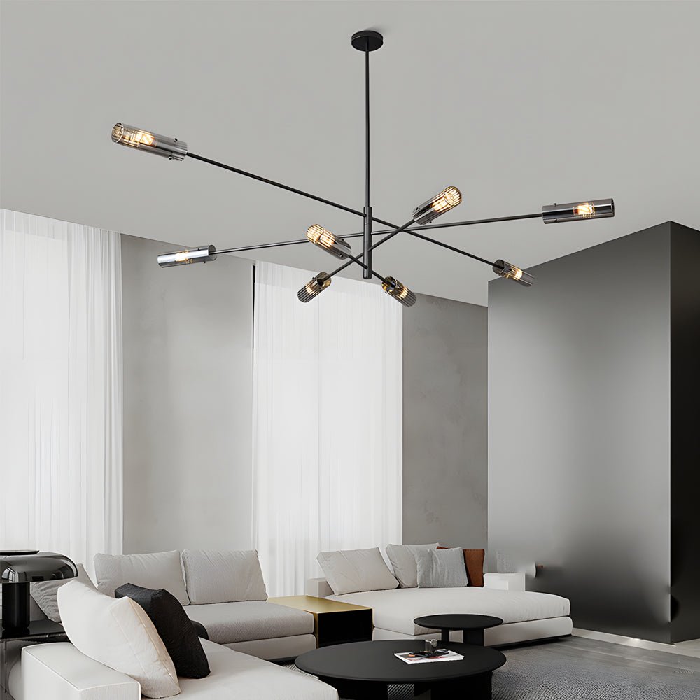 Industrial Sputnik Linear Chandelier — H65 Copper, 6-Light or 8-Light, E14, Adjustable Hanging Length