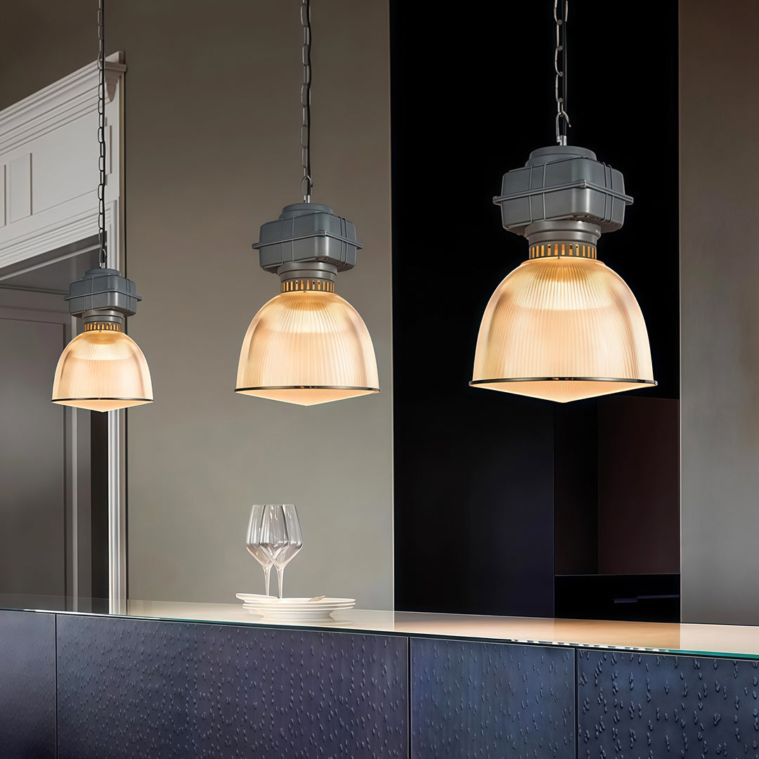 Industrial Pendant Light — Gray Aluminum, Transparent PC Shade, E27, 9W, 59.1" Adjustable Chain