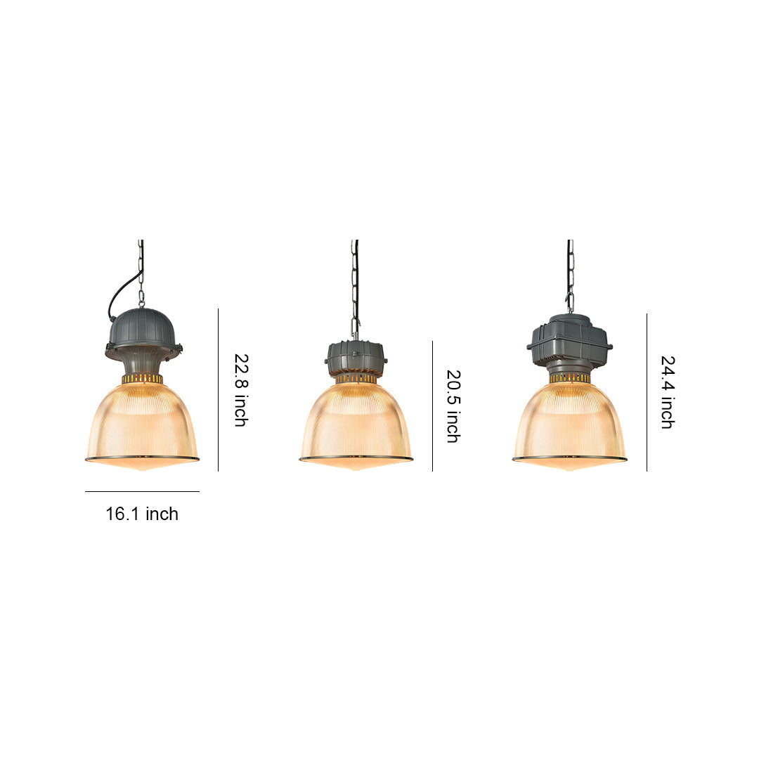 Industrial Pendant Light — Gray Aluminum, Transparent PC Shade, E27, 9W, 59.1" Adjustable Chain