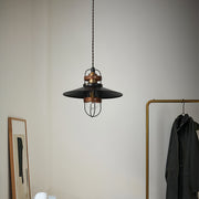 Industrial Vintage Mini Pendant — Black Iron and Walnut Wood, E27, Adjustable 1.8m Chain