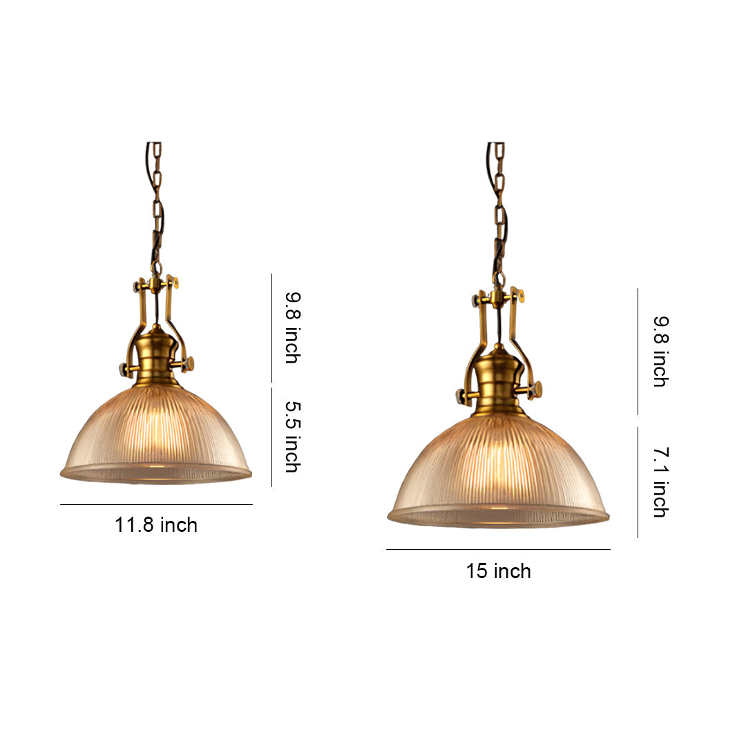 Retro Industrial Striped Glass Pendant — Iron, E27, Adjustable Chain, 30cm or 38cm