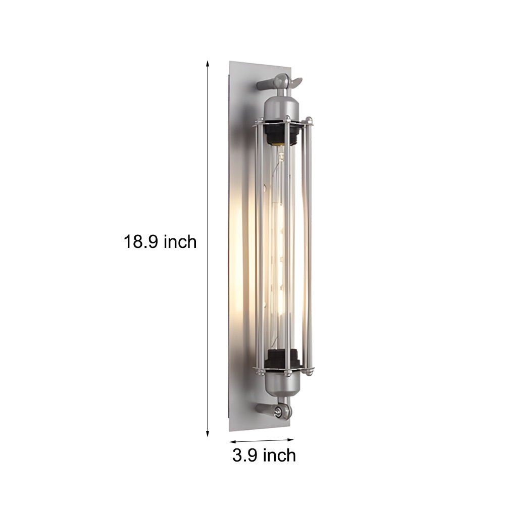 Industrial Vintage Flute Wall Sconce — Chrome Iron, Tube Glass Shade, 1-Light E27, LED 3000K