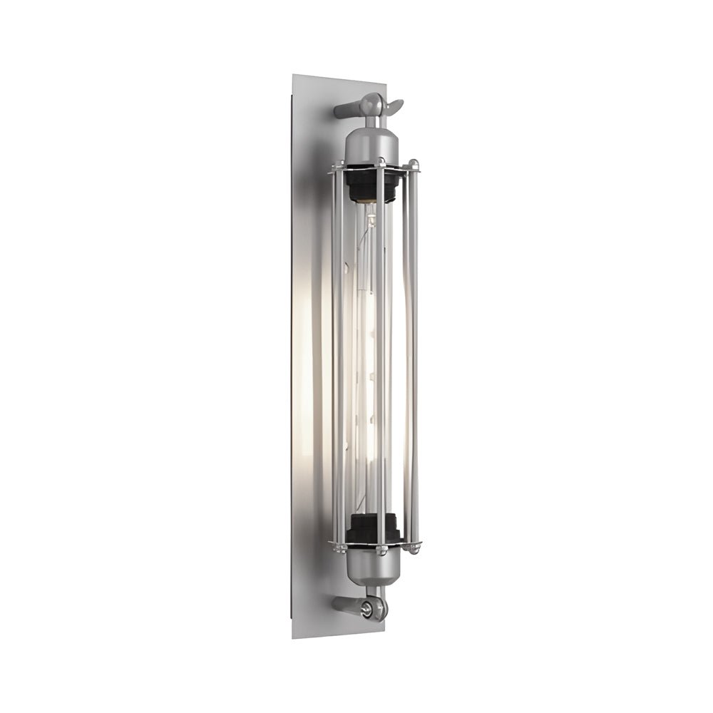 Industrial Vintage Flute Wall Sconce — Chrome Iron, Tube Glass Shade, 1-Light E27, LED 3000K