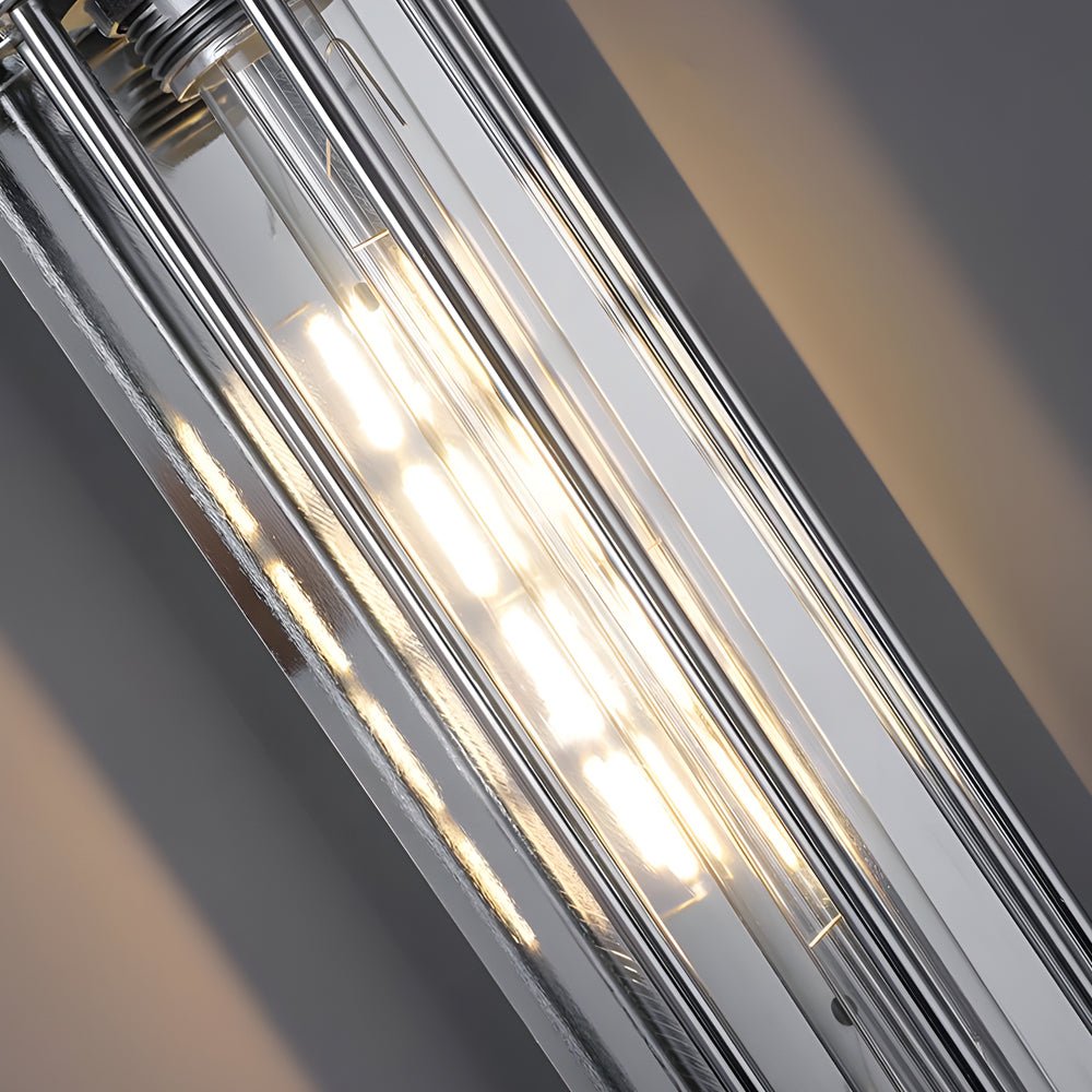 Industrial Vintage Flute Wall Sconce — Chrome Iron, Tube Glass Shade, 1-Light E27, LED 3000K