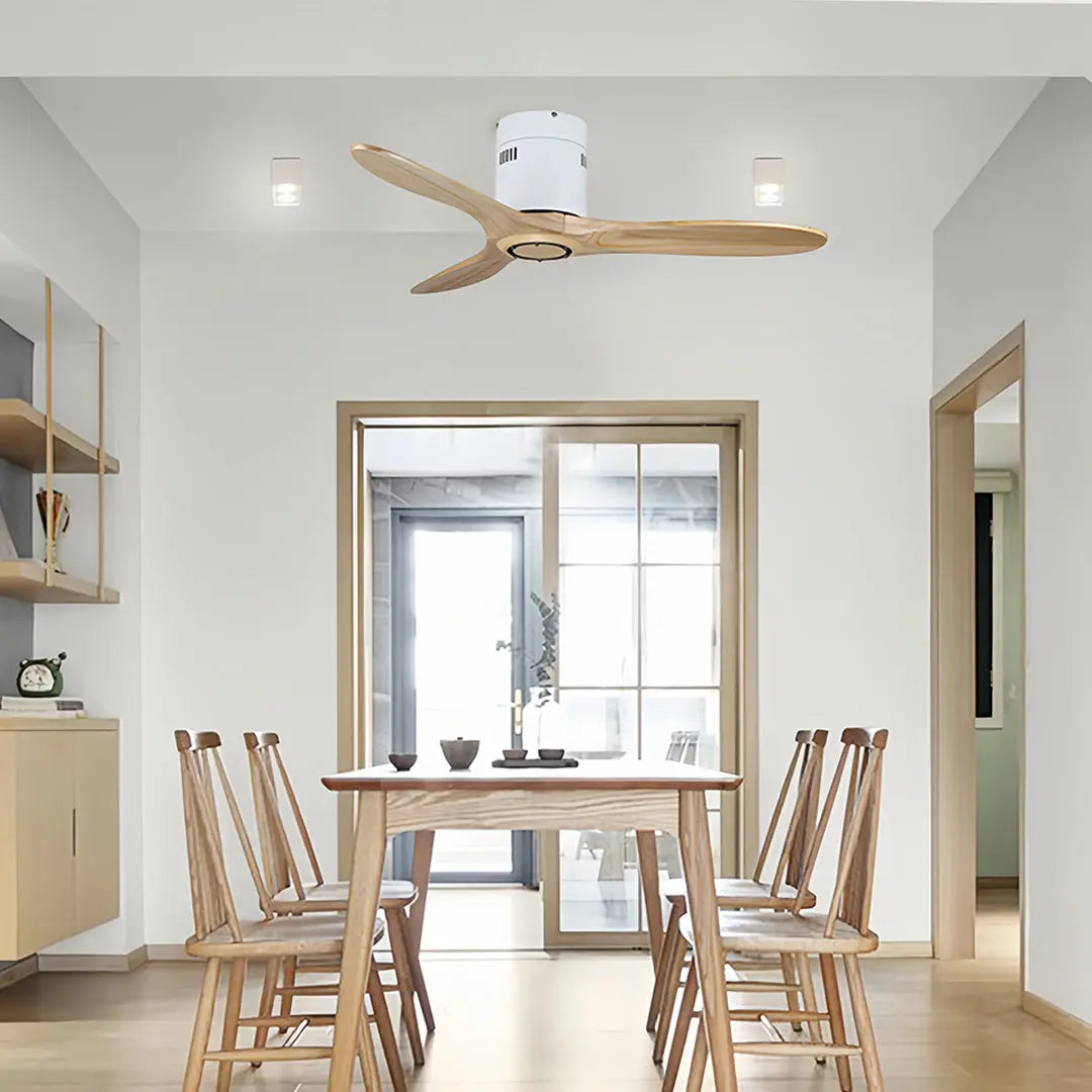 Flush Mount Wooden Ceiling Fan with Light and Quiet DC Motor Fandelier Luxe