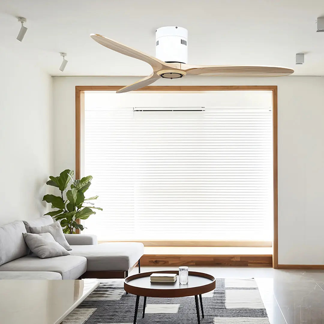 Flush Mount Wooden Ceiling Fan with Light and Quiet DC Motor Fandelier Luxe