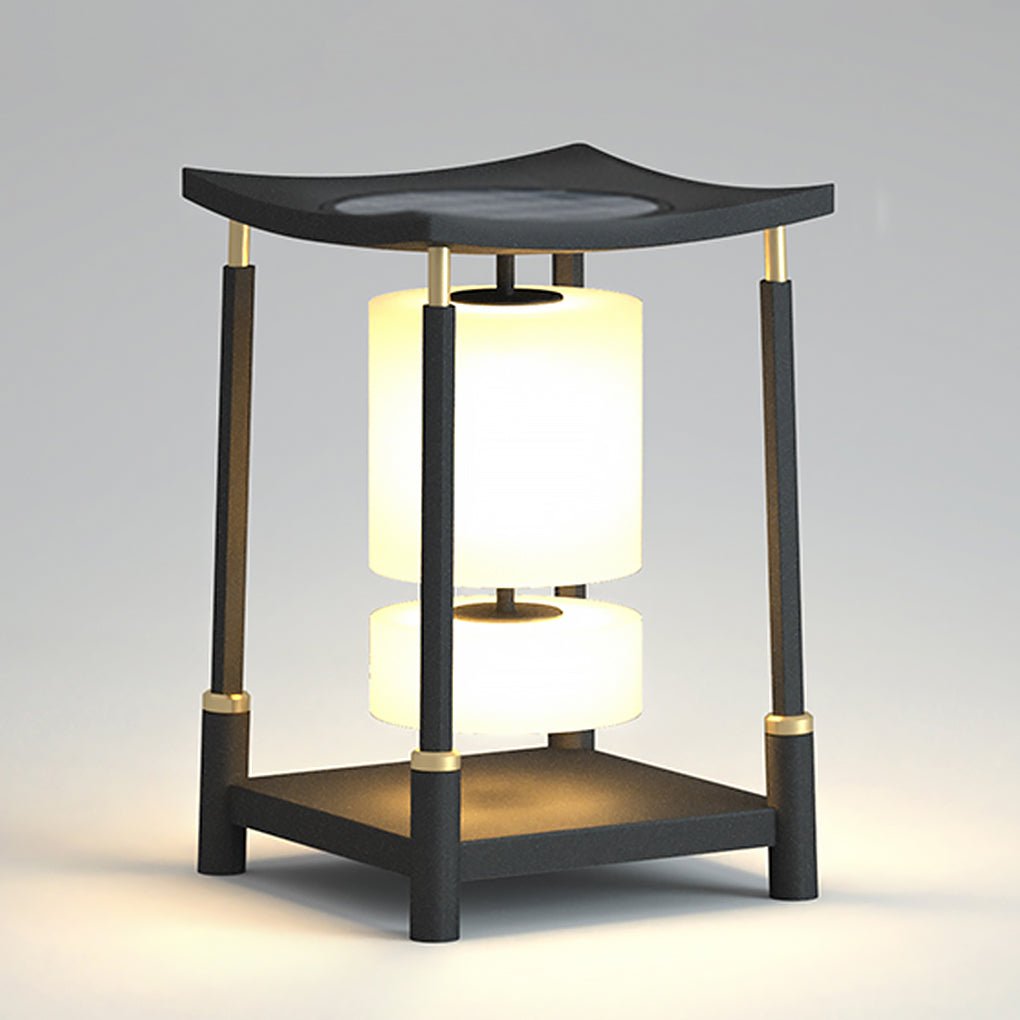 Asian-Inspired Solar LED Bollard Light — Stainless Steel & PC, IP65, Warm White 3000K, 14" or 29"