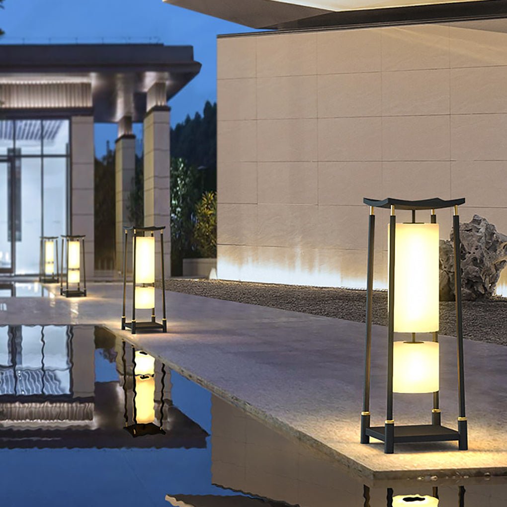 Asian-Inspired Solar LED Bollard Light — Stainless Steel & PC, IP65, Warm White 3000K, 14" or 29"