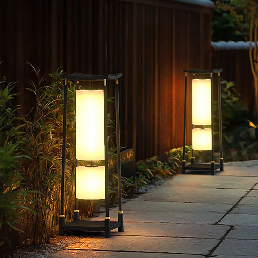 Asian-Inspired Solar LED Bollard Light — Stainless Steel & PC, IP65, Warm White 3000K, 14" or 29"